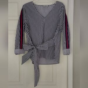 Crave Fame Red White Blue Stripe Preppy Classic Office July 4th Shirt.  Size L.